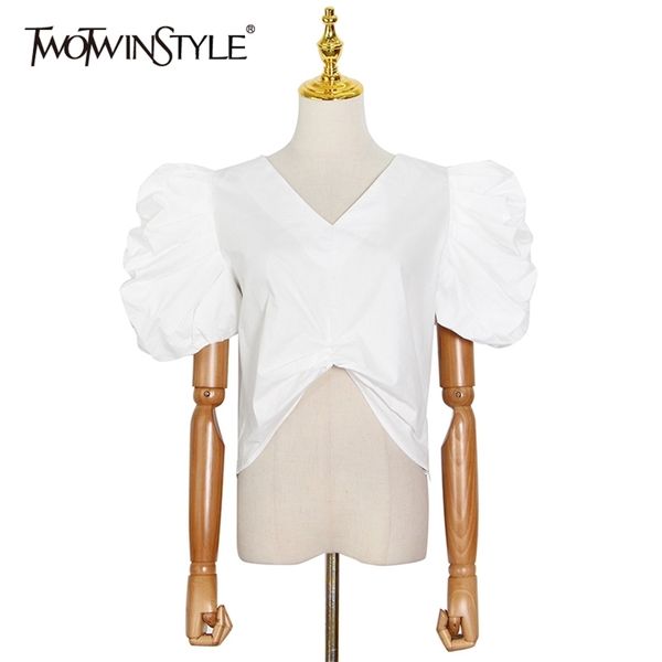 white elegant shirt for women v neck puff sleeve short solid blouse female fashion clothing summer 210524
white elegant shirt for women v neck puff sleeve short solid blouse female fashion clothing summer 210524