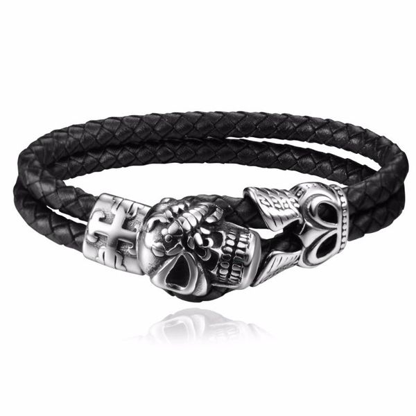 tennis fashion men's stainless steel braided leather skull bracelet bangle cool punk style jewelry, Golden;silver
tennis fashion men's stainless steel braided leather skull bracelet bangle cool punk style jewelry, Golden;silver