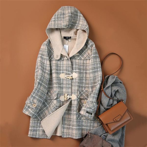 women's wool & blends handmade plaid double sided 90% coat for women autumn england loose winter hooded modis casaco feminino, Black
women's wool & blends handmade plaid double sided 90% coat for women autumn england loose winter hooded modis casaco feminino, Black