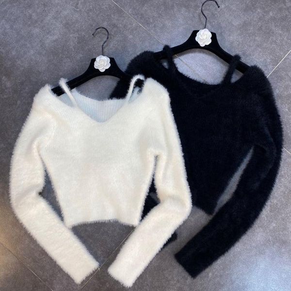 women's sweaters 2021 fall/winter shoulder straps can be worn twice, pull the furry base sweater tide 1014, White;black
women's sweaters 2021 fall/winter shoulder straps can be worn twice, pull the furry base sweater tide 1014, White;black
