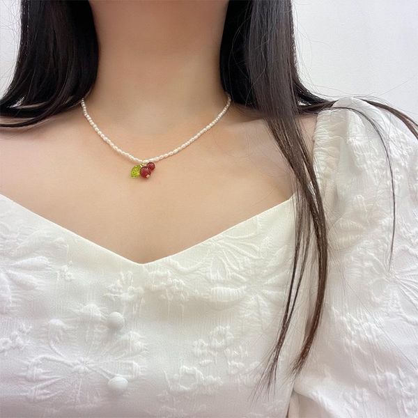 chains pretty design delicate jewelry natural freshwater pearl necklace red cherry pendant sweet cute for girls, Silver
chains pretty design delicate jewelry natural freshwater pearl necklace red cherry pendant sweet cute for girls, Silver