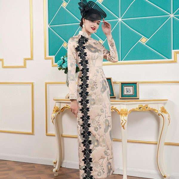 casual dresses chinese style women jacquard straight dress patchwork lace beading luxury split wedding evening, Black;gray
casual dresses chinese style women jacquard straight dress patchwork lace beading luxury split wedding evening, Black;gray
