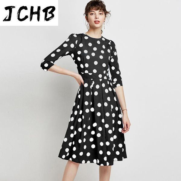 spring polka dot dress women vintage three quarter sleeve office casual o neck ladies long pleated dresses, Black;gray
spring polka dot dress women vintage three quarter sleeve office casual o neck ladies long pleated dresses, Black;gray