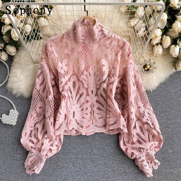 women's blouses & shirts sophony lace hollow out stand collar shirt solid color 2021 all-match zip femme blusas chic lantern sleeve wom, White
women's blouses & shirts sophony lace hollow out stand collar shirt solid color 2021 all-match zip femme blusas chic lantern sleeve wom, White