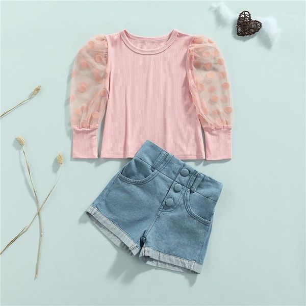 clothing sets kids girls summer casual 2pcs outfits, polka dots print long puff sleeve o-neck +button decoration denim shorts, 1-6years, White
clothing sets kids girls summer casual 2pcs outfits, polka dots print long puff sleeve o-neck +button decoration denim shorts, 1-6years, White