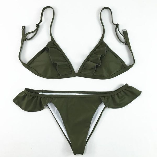 women's swimwear army bikini set for women 2021 removable chest pad split swimsuit 2pc thong bottom solid beach ruffles, White;black
women's swimwear army bikini set for women 2021 removable chest pad split swimsuit 2pc thong bottom solid beach ruffles, White;black