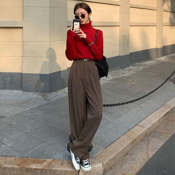 vintage female spring korean fashion high waist casual long pants trousers retro solid wild straight wide leg 210517, Black;white
vintage female spring korean fashion high waist casual long pants trousers retro solid wild straight wide leg 210517, Black;white