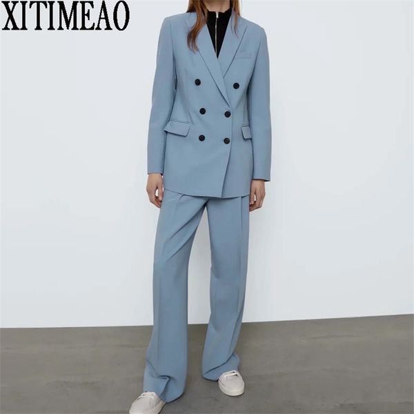 za women fashion office wear double breasted blazers coat vintage long sleeves outerwear and high waist casual pants 2-piece set 210930, White;black
za women fashion office wear double breasted blazers coat vintage long sleeves outerwear and high waist casual pants 2-piece set 210930, White;black