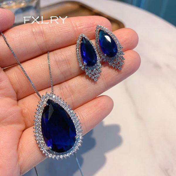 earrings & necklace fxlry royal blue cubic zircon water droplets geometry earring for women jewelry sets, Silver
earrings & necklace fxlry royal blue cubic zircon water droplets geometry earring for women jewelry sets, Silver