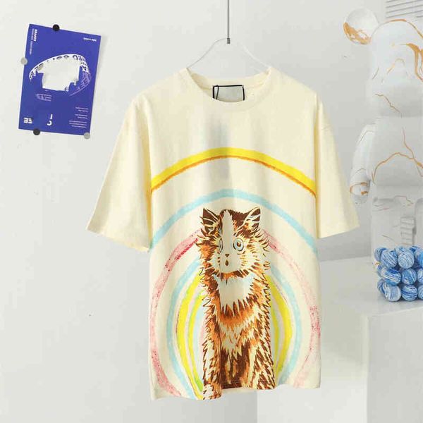 spring and summer new age reduced rainbow big head print leisure trend round neck short sleeve t-shirt, White
spring and summer new age reduced rainbow big head print leisure trend round neck short sleeve t-shirt, White