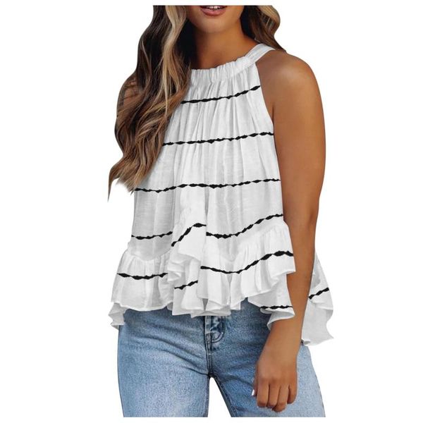 women's tanks & camis summertime sleeveless multi-layered ruffle o-neck halter blouse classic stripe printing vest mujer t7, White
women's tanks & camis summertime sleeveless multi-layered ruffle o-neck halter blouse classic stripe printing vest mujer t7, White