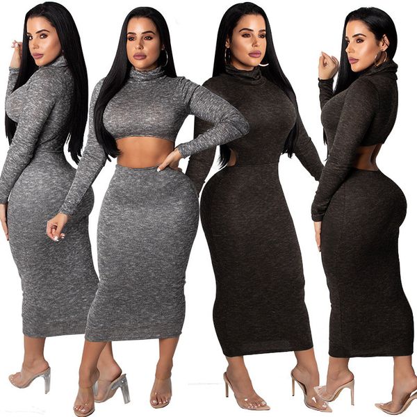 2021 autumn winter long sleeve turtleneck bodycon midi dress women hollow out mid calf slim elegant party dresses vestidos, Black;white