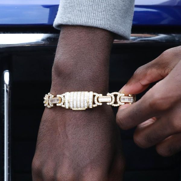 link, chain hip hop 10mm byzantine baguette box clasp link cubic zirconia buckle cuban bracelet men gold white plated jewelry, Black
link, chain hip hop 10mm byzantine baguette box clasp link cubic zirconia buckle cuban bracelet men gold white plated jewelry, Black