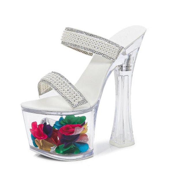 slippers transparent super high heel 17cm thick summer female waterproof platform pearl beauty model, Black
slippers transparent super high heel 17cm thick summer female waterproof platform pearl beauty model, Black