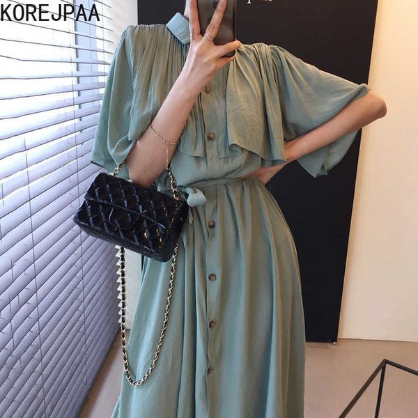 korejpaa women dress summer french western style lapel pleated ruffled stitching fake two-piece lace-up waist vestidos 210526, Black;gray
korejpaa women dress summer french western style lapel pleated ruffled stitching fake two-piece lace-up waist vestidos 210526, Black;gray