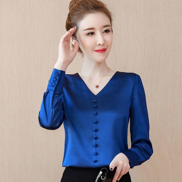 women's blouses & shirts 2021 women autumn long sleeve shirt fashion v neck slim imitation silk stain blouse korean elegant ladies offi, White
women's blouses & shirts 2021 women autumn long sleeve shirt fashion v neck slim imitation silk stain blouse korean elegant ladies offi, White