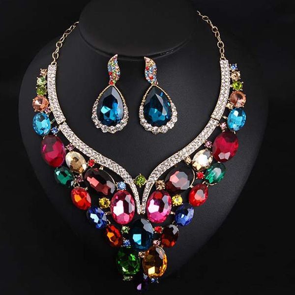 earrings & necklace luxury colored crystal glass gems jewelry sets short clavicle earring for women wedding banquet dress dinner accessorie, Silver
earrings & necklace luxury colored crystal glass gems jewelry sets short clavicle earring for women wedding banquet dress dinner accessorie, Silver
