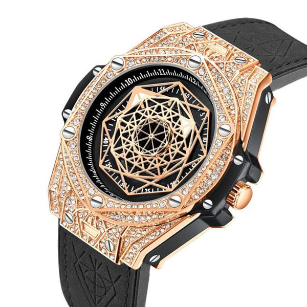 

men full diamond watch brand onola luxury fashion unique sport 2022 new leather quartz watches men's relogio masculino, Slivery;brown