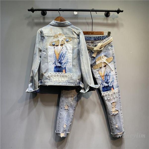 women's two piece pants women outfits straw hat beauty girl beaded hole light blue denim coat jacket + harajuku low waist jeans spring, White
women's two piece pants women outfits straw hat beauty girl beaded hole light blue denim coat jacket + harajuku low waist jeans spring, White