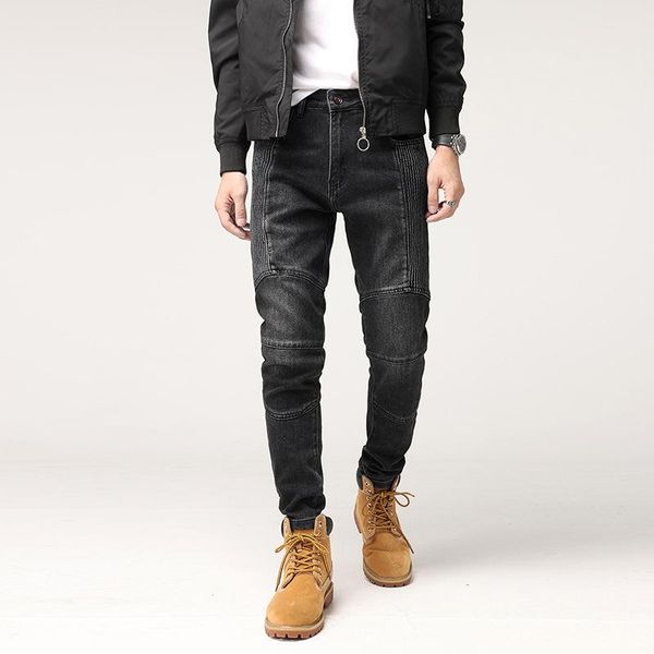 men's jeans american street fashion men black color elastic slim fit spliced designer biker hip hop stretch denim punk pants, Blue
men's jeans american street fashion men black color elastic slim fit spliced designer biker hip hop stretch denim punk pants, Blue
