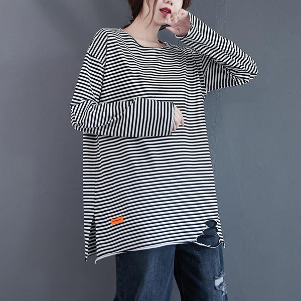 large size women's spring loose korean style split hem striped t-shirt long sleeved bottoming tees shirts ripped hole casual top, White
large size women's spring loose korean style split hem striped t-shirt long sleeved bottoming tees shirts ripped hole casual top, White