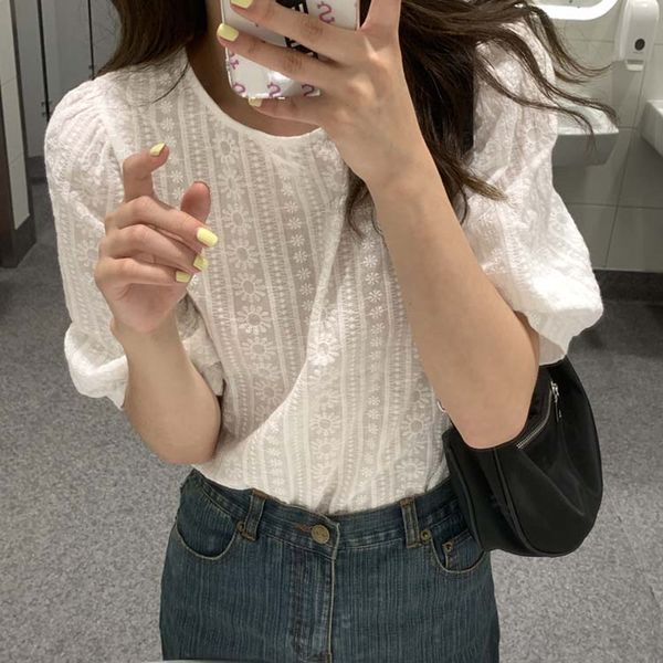 femme womens 2021 summer korean style hollow out puff short sleeve shirt women blouses (f4017), White
femme womens 2021 summer korean style hollow out puff short sleeve shirt women blouses (f4017), White