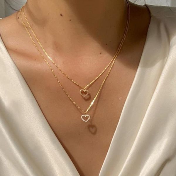 pendant necklaces gold double layer heart necklace shining women clavicle chain elegant charm wedding temperament jewelry collar, Silver
pendant necklaces gold double layer heart necklace shining women clavicle chain elegant charm wedding temperament jewelry collar, Silver