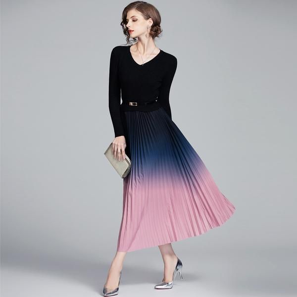 casual dresses 2021 women autumn winter elegant knitted patchwork gradient pink pleated dress long sleeve sweater with belt, Black;gray
casual dresses 2021 women autumn winter elegant knitted patchwork gradient pink pleated dress long sleeve sweater with belt, Black;gray