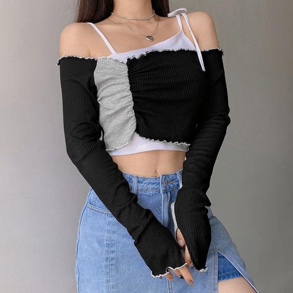 women's t-shirt fashion solid streetwear off shoulder y2k crops t shirt women long sleeve summer clothers e girl aesthetic t-shirts, White
women's t-shirt fashion solid streetwear off shoulder y2k crops t shirt women long sleeve summer clothers e girl aesthetic t-shirts, White