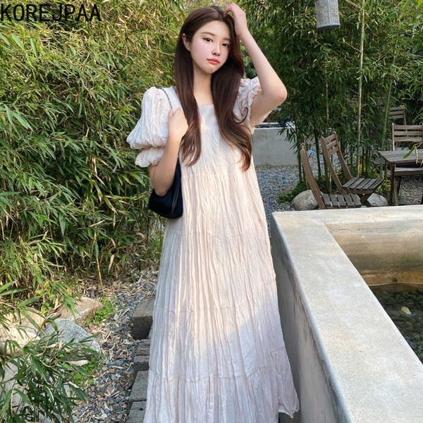 korejpaa women dress summer korean chic french soft elegant solid o neck pleated back lace up bubble sleeve loose dresses 210526, Black;gray
korejpaa women dress summer korean chic french soft elegant solid o neck pleated back lace up bubble sleeve loose dresses 210526, Black;gray