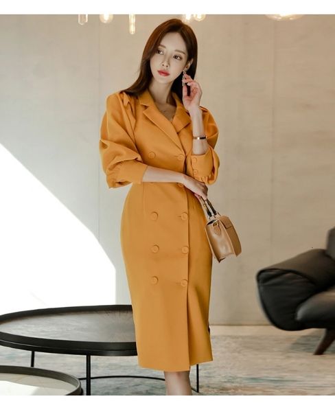 work dresses korean version of the latest office lady suit collar double-breasted lantern sleeves slim dress k6i7, White;black
work dresses korean version of the latest office lady suit collar double-breasted lantern sleeves slim dress k6i7, White;black