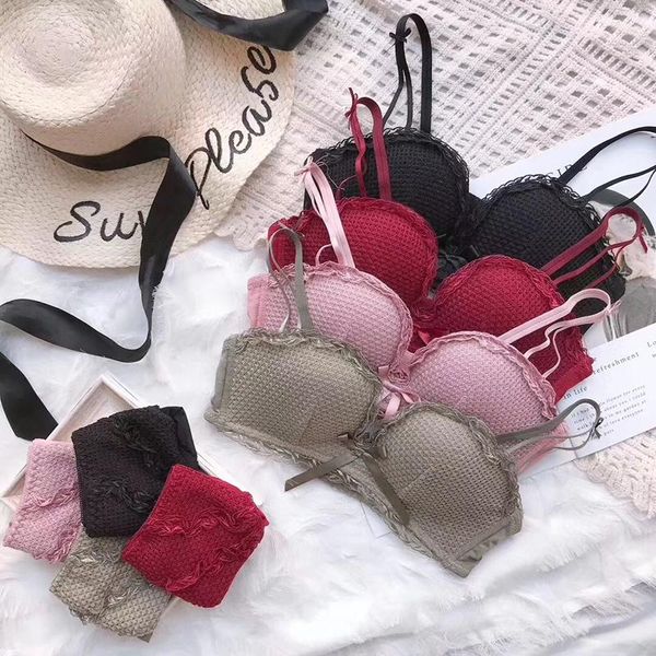 bras sets wire green pink lace mesh bra suit for women , women's thick lingerie underwear set a b 1/2 cup push up brassiere, Red;black
bras sets wire green pink lace mesh bra suit for women , women's thick lingerie underwear set a b 1/2 cup push up brassiere, Red;black