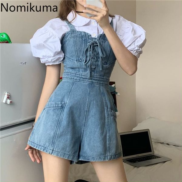 nomikuma women two pieces sets puff short sleeve peter pan collar blouse + bandage slim waist denim shorts with straps 6g130 210427, White
nomikuma women two pieces sets puff short sleeve peter pan collar blouse + bandage slim waist denim shorts with straps 6g130 210427, White