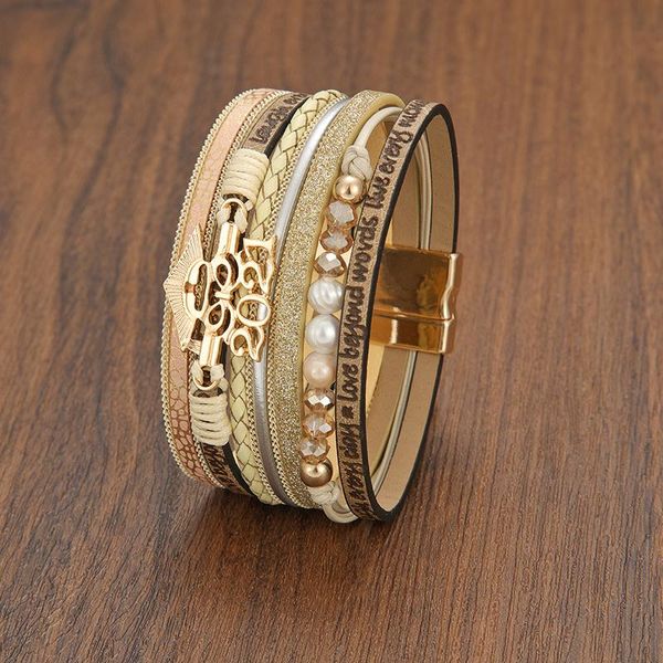 charm bracelets 2021women's letter accessories golden pearl crystal bead leather bracelet women's chain bohemian multilayer wrap j, Golden;silver
charm bracelets 2021women's letter accessories golden pearl crystal bead leather bracelet women's chain bohemian multilayer wrap j, Golden;silver