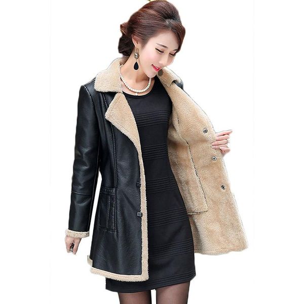 women's leather & faux women lambs wool coat female long thick warm shearling coats suede jackets autumn winter outerwear, Black
women's leather & faux women lambs wool coat female long thick warm shearling coats suede jackets autumn winter outerwear, Black