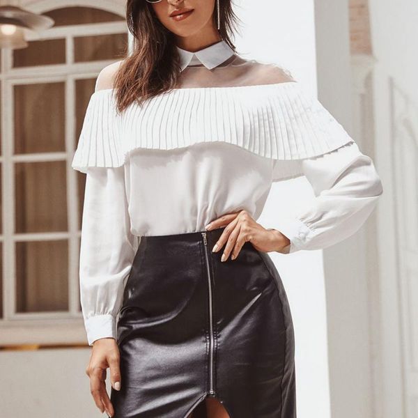 women's blouses & shirts shirt button lapel pullover stitching see-through gauze long-sleeved fringed female blusas clothing, White
women's blouses & shirts shirt button lapel pullover stitching see-through gauze long-sleeved fringed female blusas clothing, White