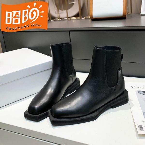leather martin boots spring and summer 2022 new women's shoes chimney english flat bottom square head cowhide chelsea short boots, Black
leather martin boots spring and summer 2022 new women's shoes chimney english flat bottom square head cowhide chelsea short boots, Black