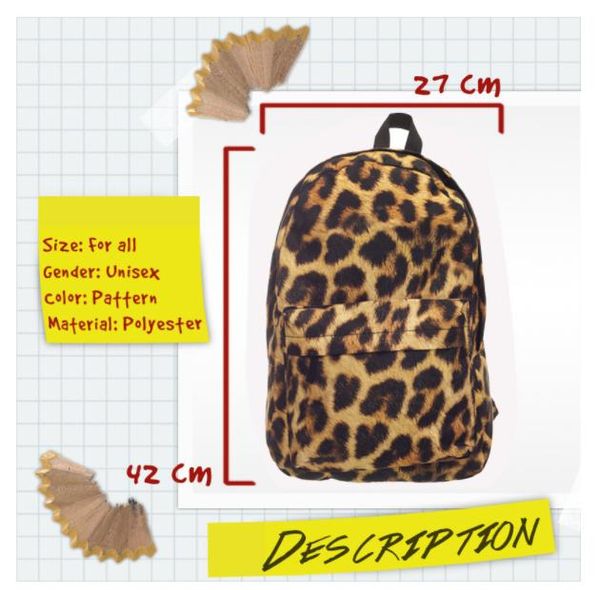 backpack 1 piece 3d leopard print polyester dual-straps woman men travel large capacity girl school shoulder bag
