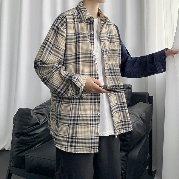 men's casual shirts stitching plaid shirt for men long sleeve loose jacket bottoming trend male clothes spring autumn streetwear, White;black
men's casual shirts stitching plaid shirt for men long sleeve loose jacket bottoming trend male clothes spring autumn streetwear, White;black