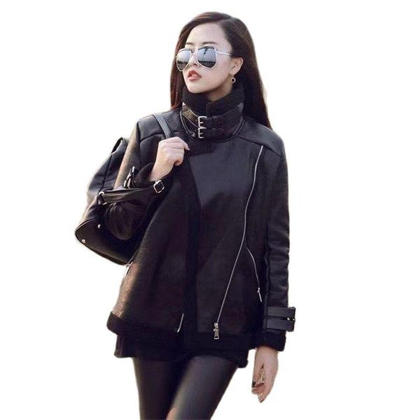 women's leather & faux winter pu jacket women 2021 lady motorcycle stand-up collar thickened lamb fur coat fall b, Black
women's leather & faux winter pu jacket women 2021 lady motorcycle stand-up collar thickened lamb fur coat fall b, Black