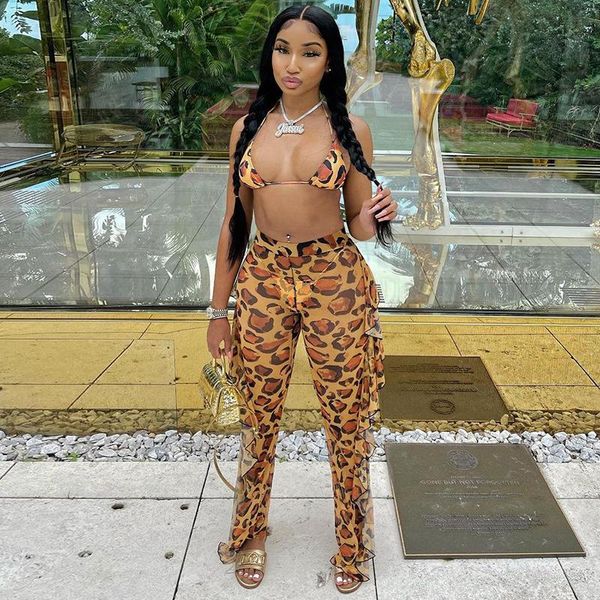 women's two piece pants sujying fashion leopard print bikini mesh hollow out butterfly edge set, White
women's two piece pants sujying fashion leopard print bikini mesh hollow out butterfly edge set, White