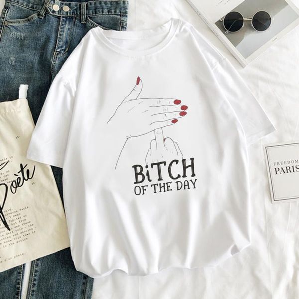 women's t-shirt t-shirts bitch of the day funny print tshirt harajuku vintage shirt summer woman vogue y2k female t clothes, White
women's t-shirt t-shirts bitch of the day funny print tshirt harajuku vintage shirt summer woman vogue y2k female t clothes, White