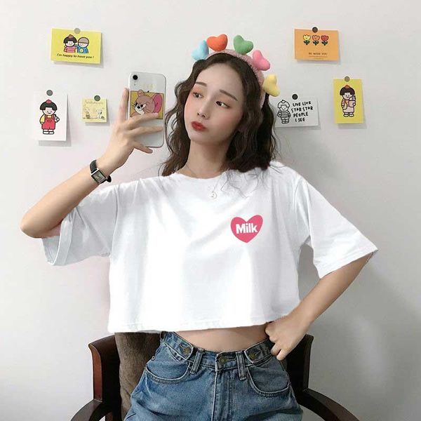 women's t-shirt cute pink love heart milk letter pattern printing women crop summer casual japanese korean fashion harajuku style t-shi, White
women's t-shirt cute pink love heart milk letter pattern printing women crop summer casual japanese korean fashion harajuku style t-shi, White