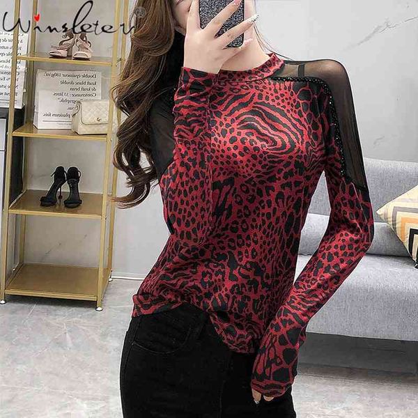 women's t-shirt spring korean style leopard print girls chic women long sleeve patchwork mesh shiny beads tees t12802a l, White
women's t-shirt spring korean style leopard print girls chic women long sleeve patchwork mesh shiny beads tees t12802a l, White