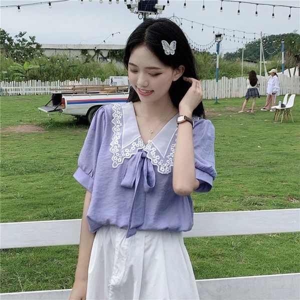 women's t-shirt 2021 summer short sleeve lace doll collar korean sweet purple casua t-shirts fashion loose gentle cute, White
women's t-shirt 2021 summer short sleeve lace doll collar korean sweet purple casua t-shirts fashion loose gentle cute, White