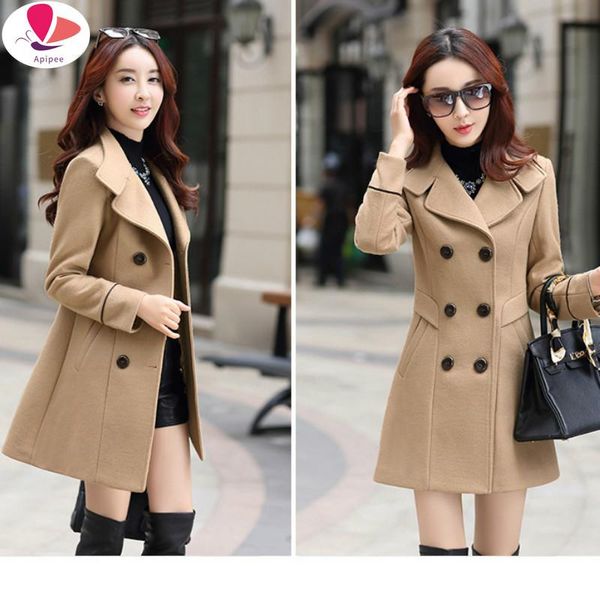 women's double-breasted slim solid wool-blend winter pea coats long coat women ropa mujer invierno female jacket wool & blends, Black
women's double-breasted slim solid wool-blend winter pea coats long coat women ropa mujer invierno female jacket wool & blends, Black