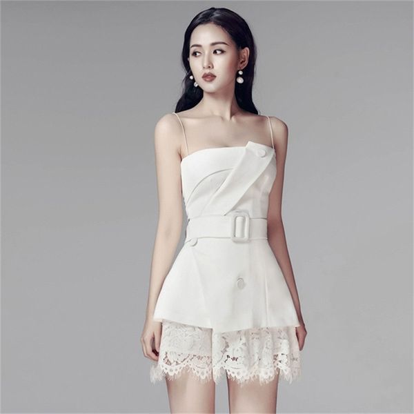 women clothes summer office lady runway 2 piece set spaghetti straps white + lace white short pants 210519
women clothes summer office lady runway 2 piece set spaghetti straps white + lace white short pants 210519
