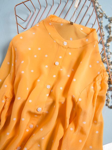 blouses bright yellow polka dots french retro style stand collar simple long sleeve women's fashion mulberry silk shirt, White
blouses bright yellow polka dots french retro style stand collar simple long sleeve women's fashion mulberry silk shirt, White