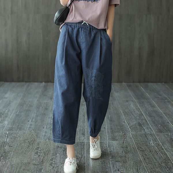 johnature summer retro print loose all-match elastic waist lace up harem pants leisure pockets women ankle-length pants 210521, Blue
johnature summer retro print loose all-match elastic waist lace up harem pants leisure pockets women ankle-length pants 210521, Blue