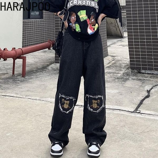 women's jeans harajpoo female pants retro distressed design sense patch bear straight autumn baggy high waisted wide leg trousers, Blue
women's jeans harajpoo female pants retro distressed design sense patch bear straight autumn baggy high waisted wide leg trousers, Blue